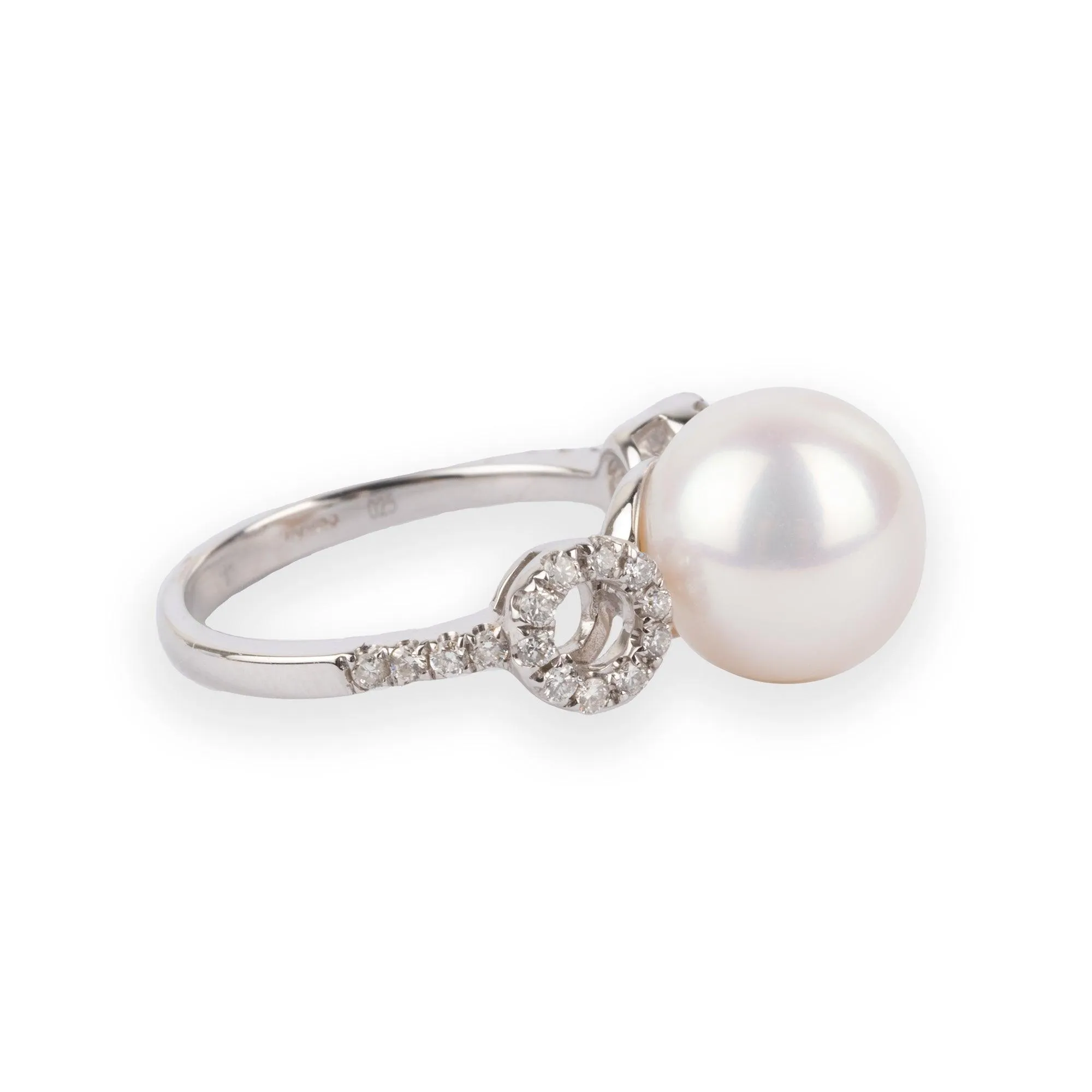 18ct White Gold Diamond & Cultured Pearl Dress Ring AR3156535