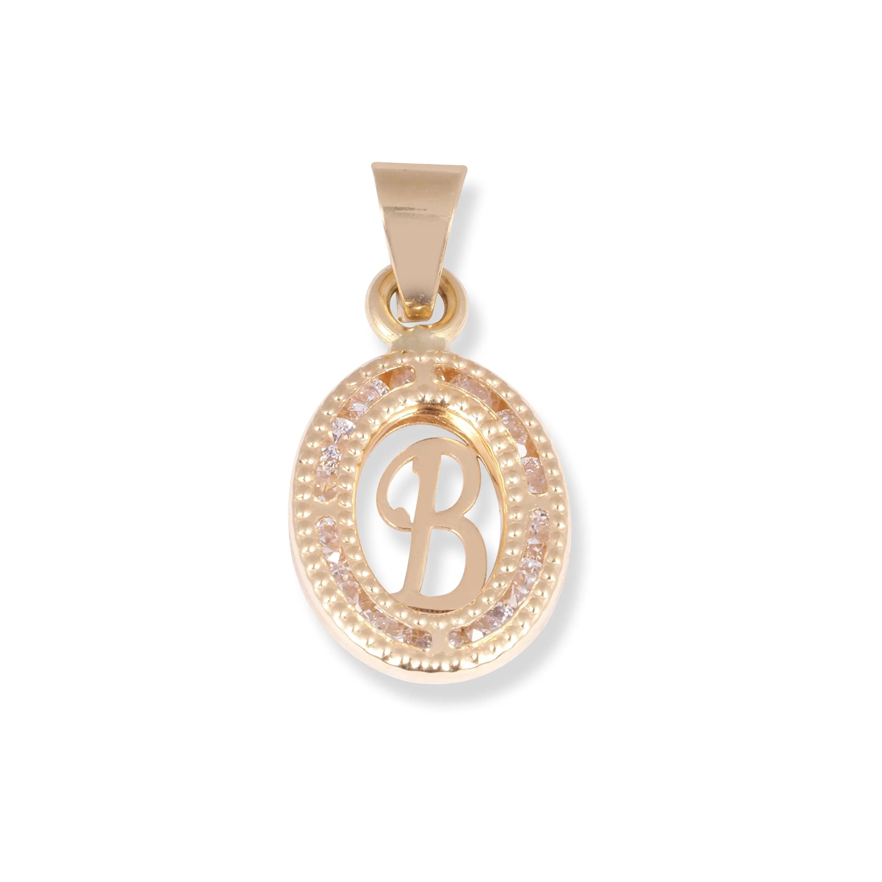 18ct Yellow Gold Dainty Initial 'B' Pendant with Cubic Zirconia Stones P-7966-B