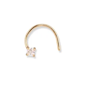 18ct Yellow Gold Wire Back Nose Stud with Princess Cut Cubic Zirconia Stone in Four Claw Setting NS-7564