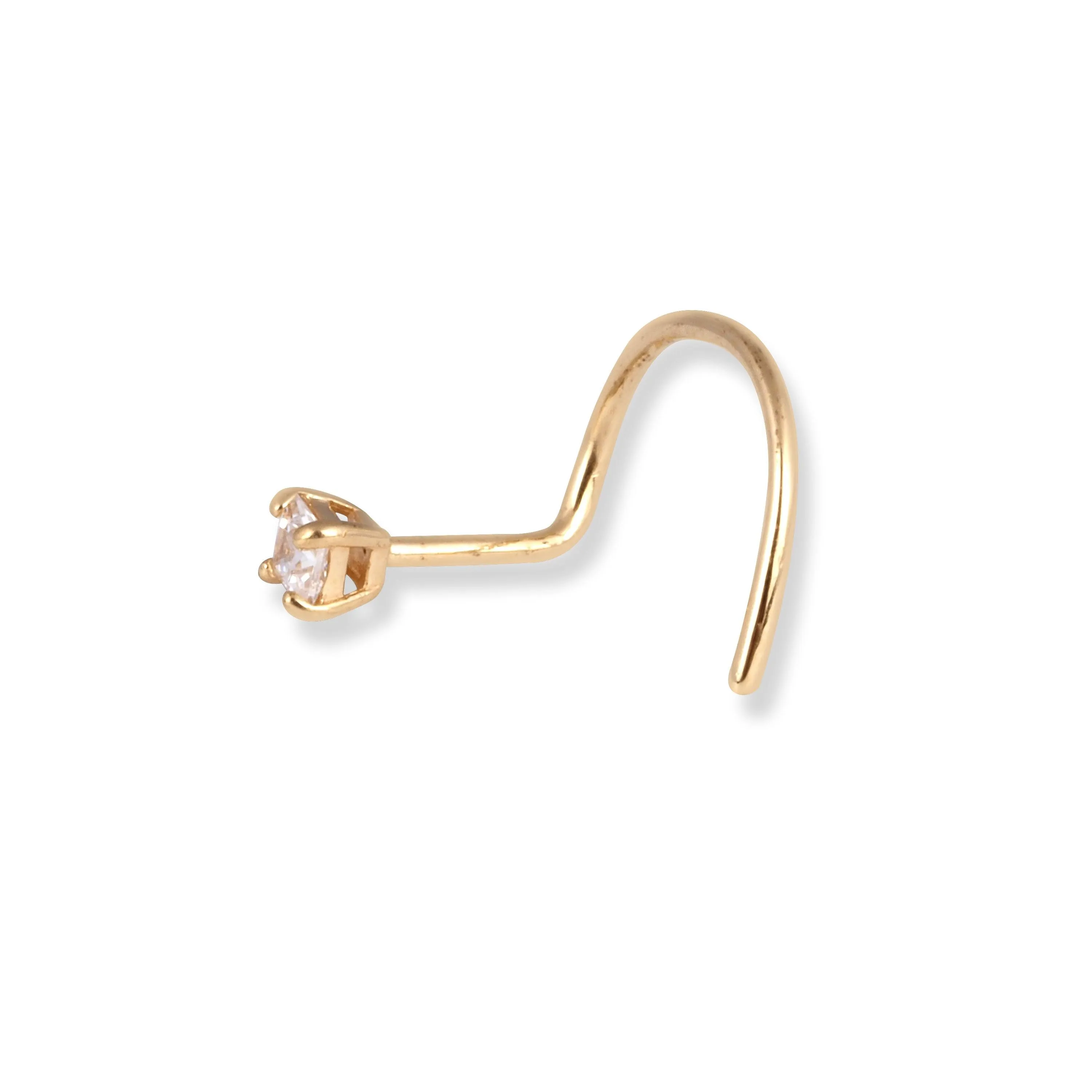 18ct Yellow Gold Wire Back Nose Stud with Princess Cut Cubic Zirconia Stone in Four Claw Setting NS-7564