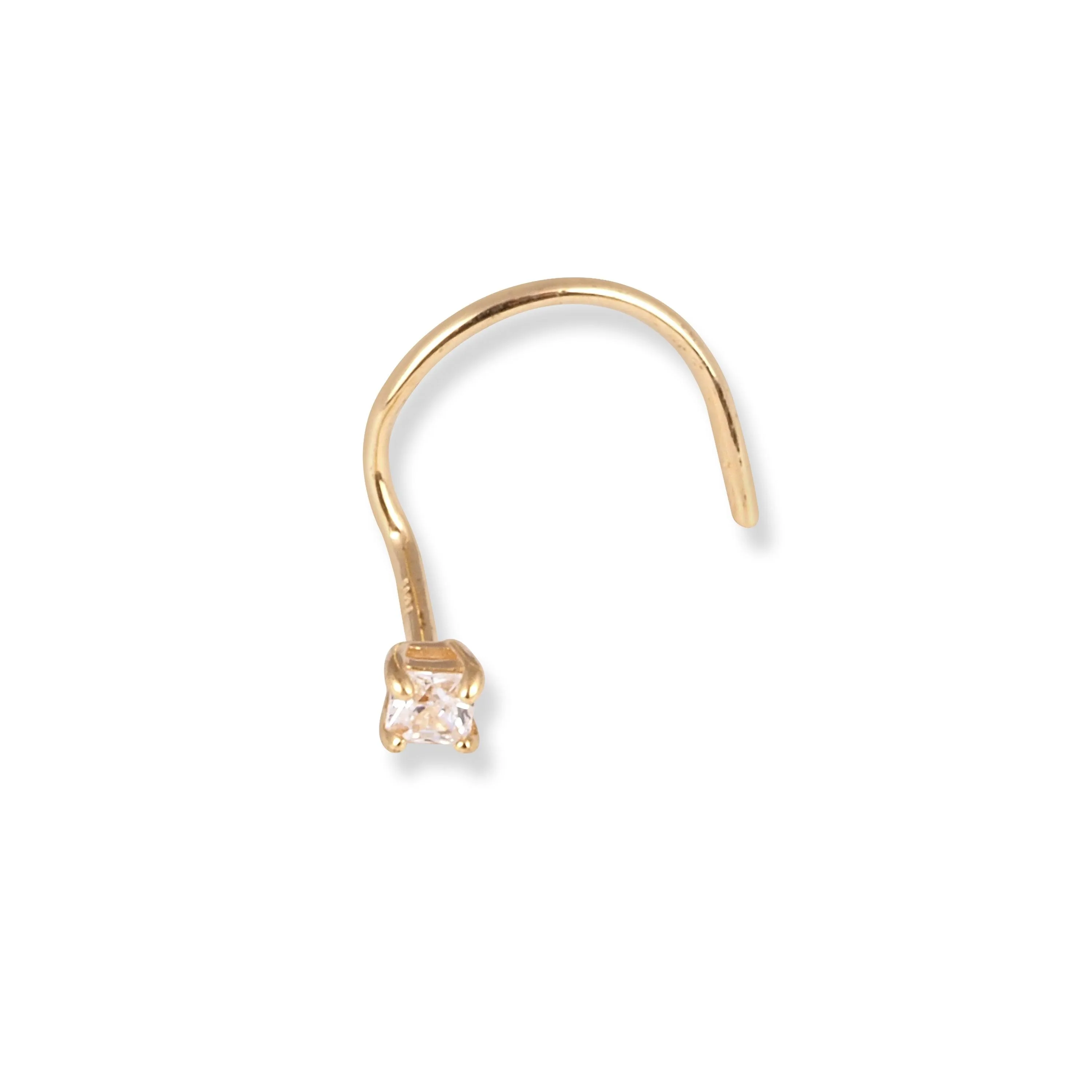 18ct Yellow Gold Wire Back Nose Stud with Princess Cut Cubic Zirconia Stone in Four Claw Setting NS-7564