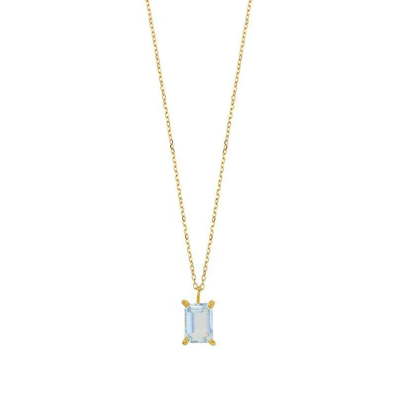 18kt Gold Emerald Cut Aquamarine Pendant Necklace