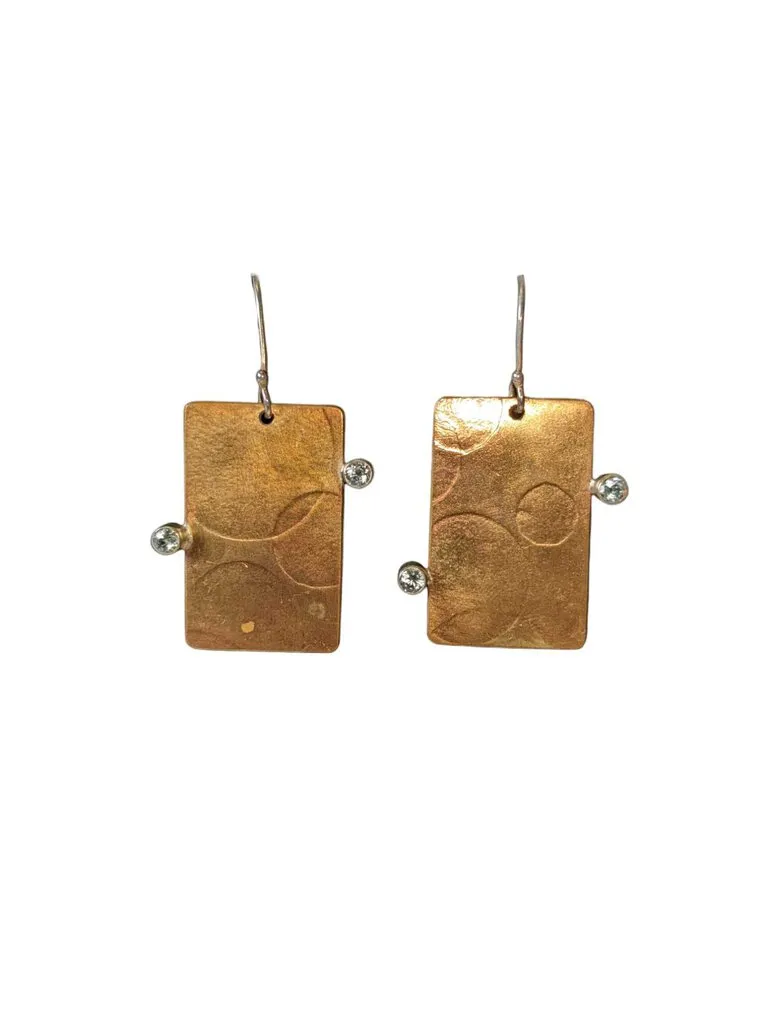 R Brass CZ Rectangle Earrings