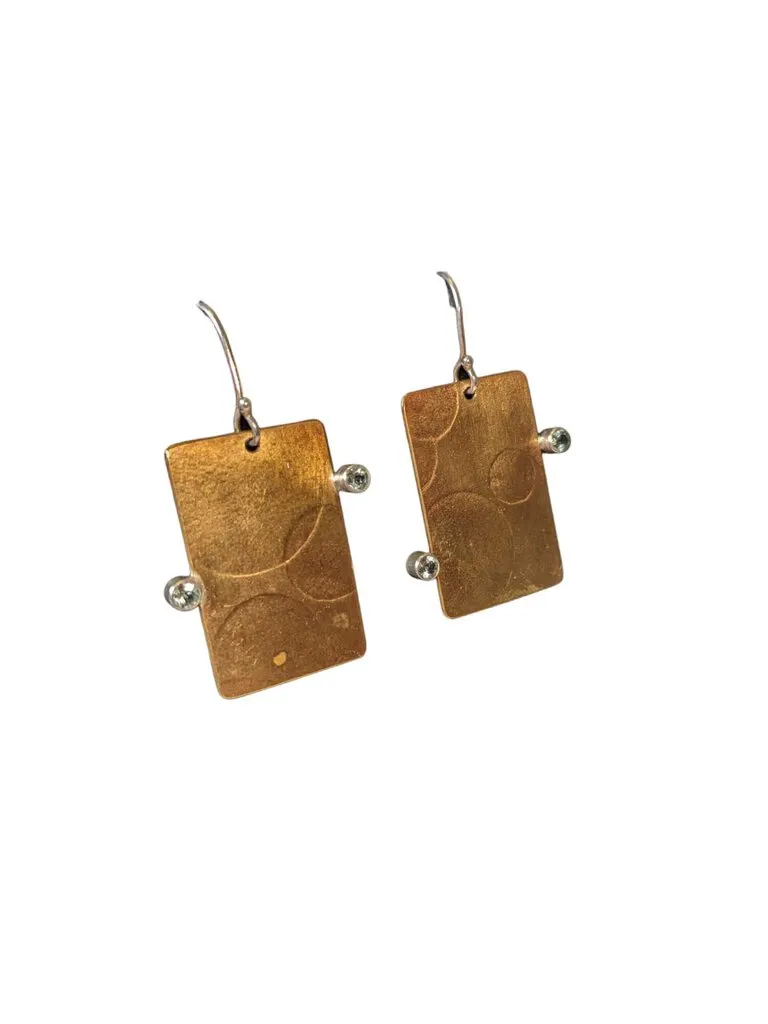 R Brass CZ Rectangle Earrings